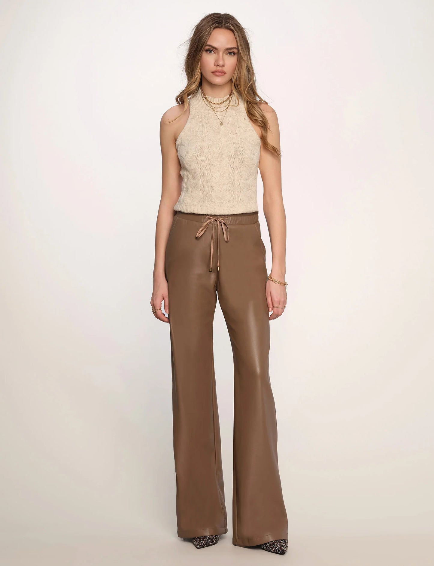 Elastic Waist Faux Leather Pant