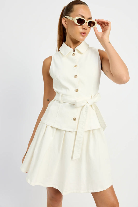 Scallop Placket Denim Dress