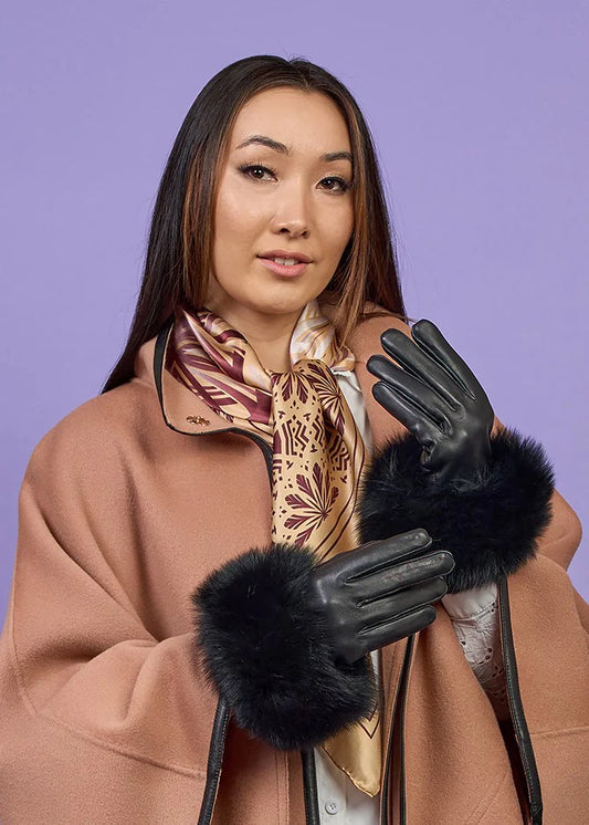 Lady Fox Leather Fur Cuff Gloves