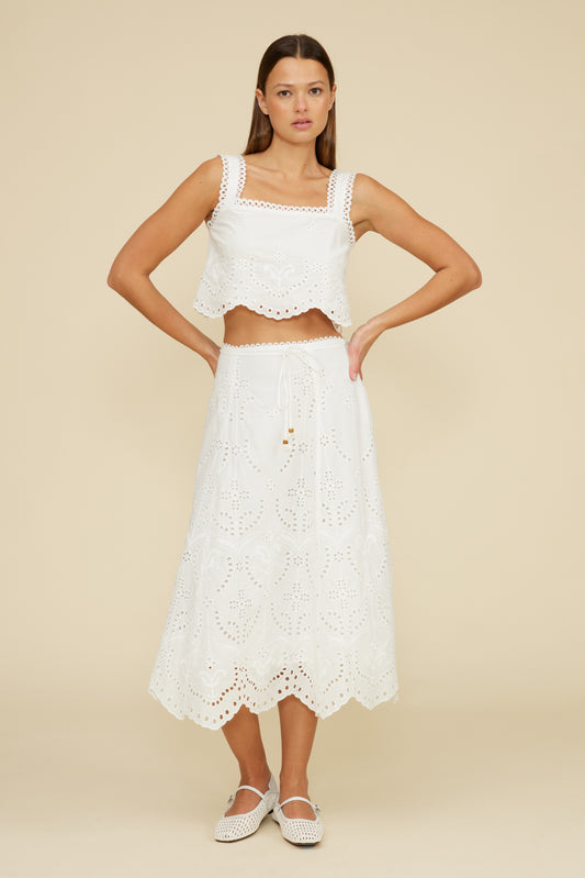 Coraline Eyelet Midi Skirt