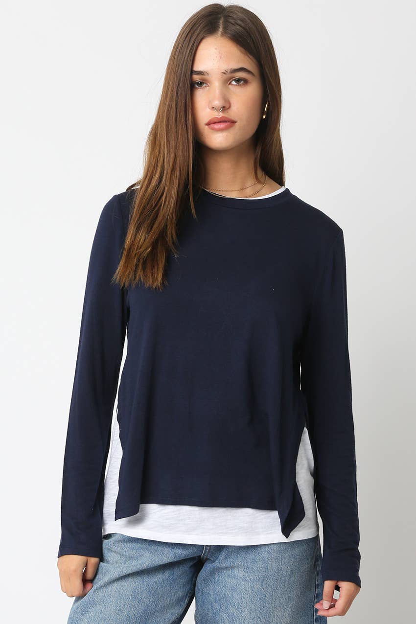 Lined Crew Neck Sweater