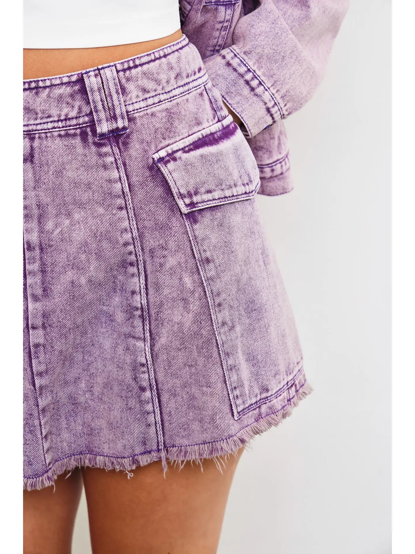 Washed Violet Jean Flare Skort