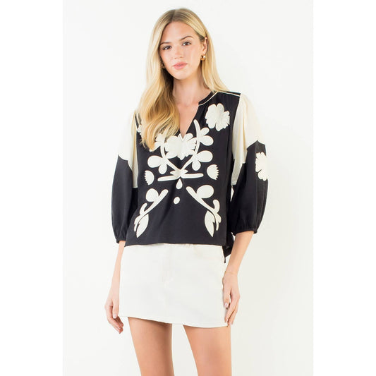 Long Sleeve Pattern Detail Top