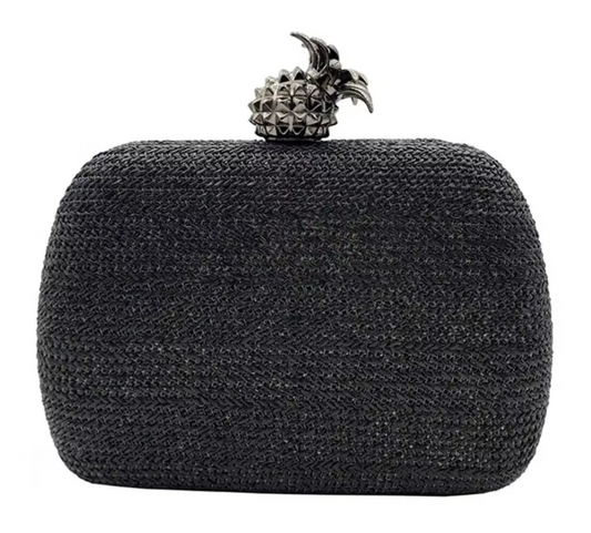 Pineapple Straw Minaudière - Black