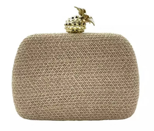 Pineapple Straw Minaudière - Tan