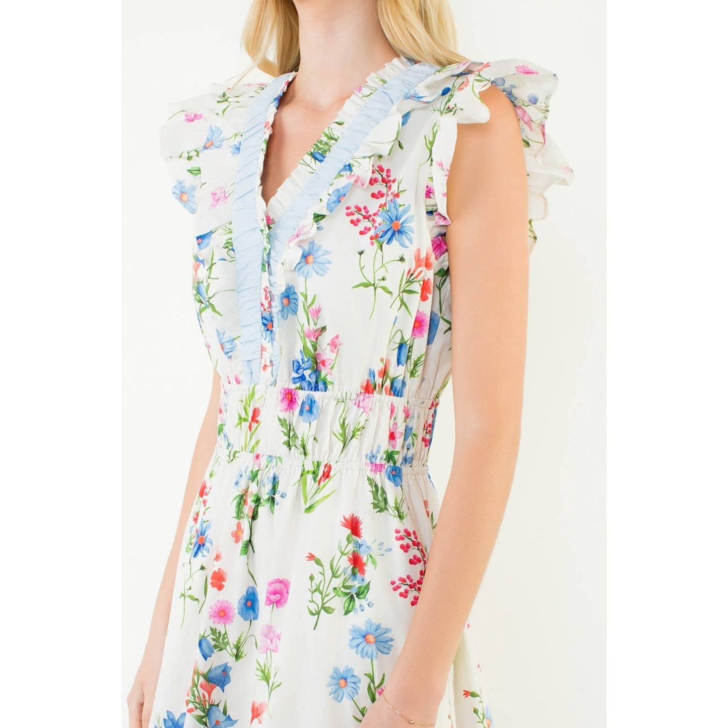 Ruffle Sleeves Floral Print Tiered Dress