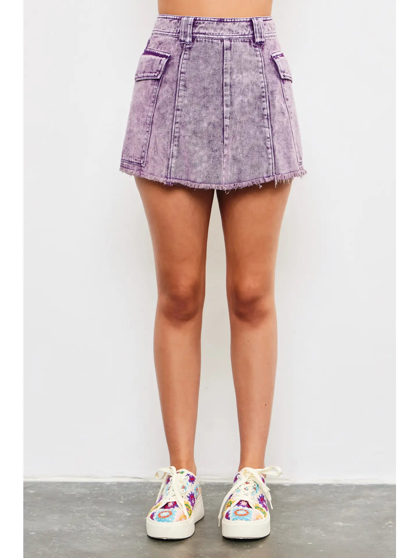 Washed Violet Jean Flare Skort