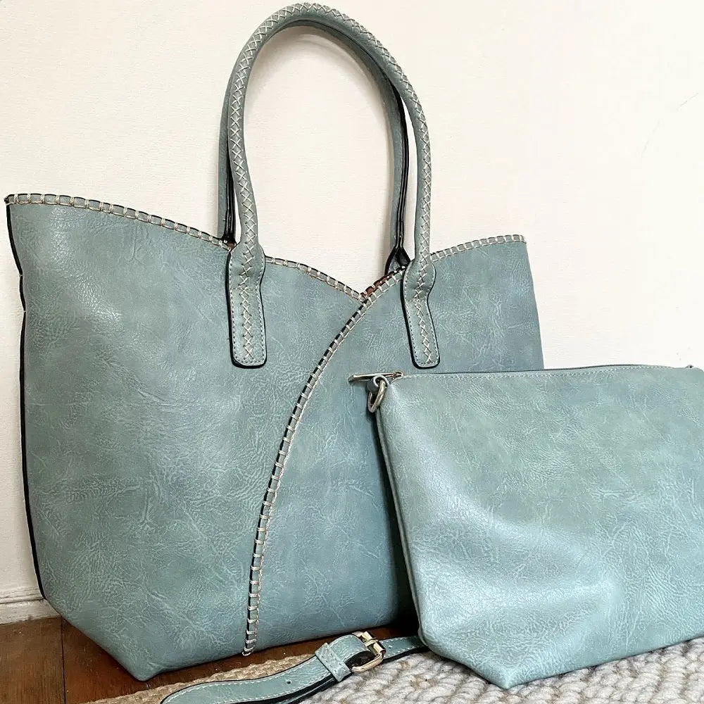 2-in-1 Stitch Trim Detail Shoulder/Tote Set Bag