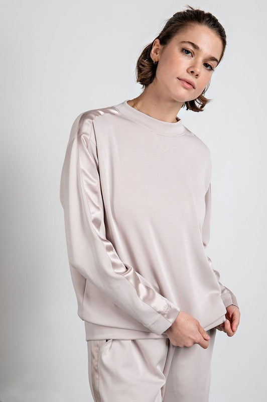 Long Sleeve Top With Satin Side Detail