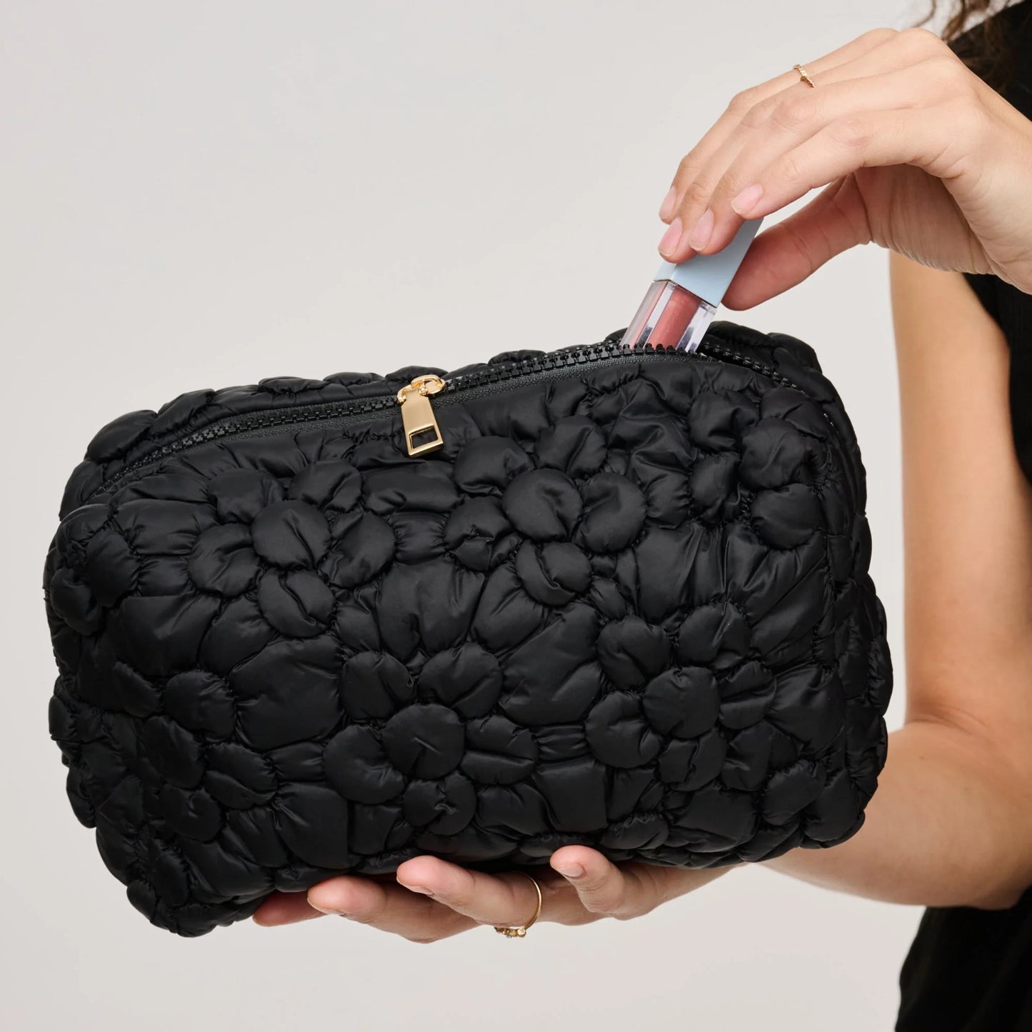 Flora Pop - Nylon Cosmetic Pouch - Black