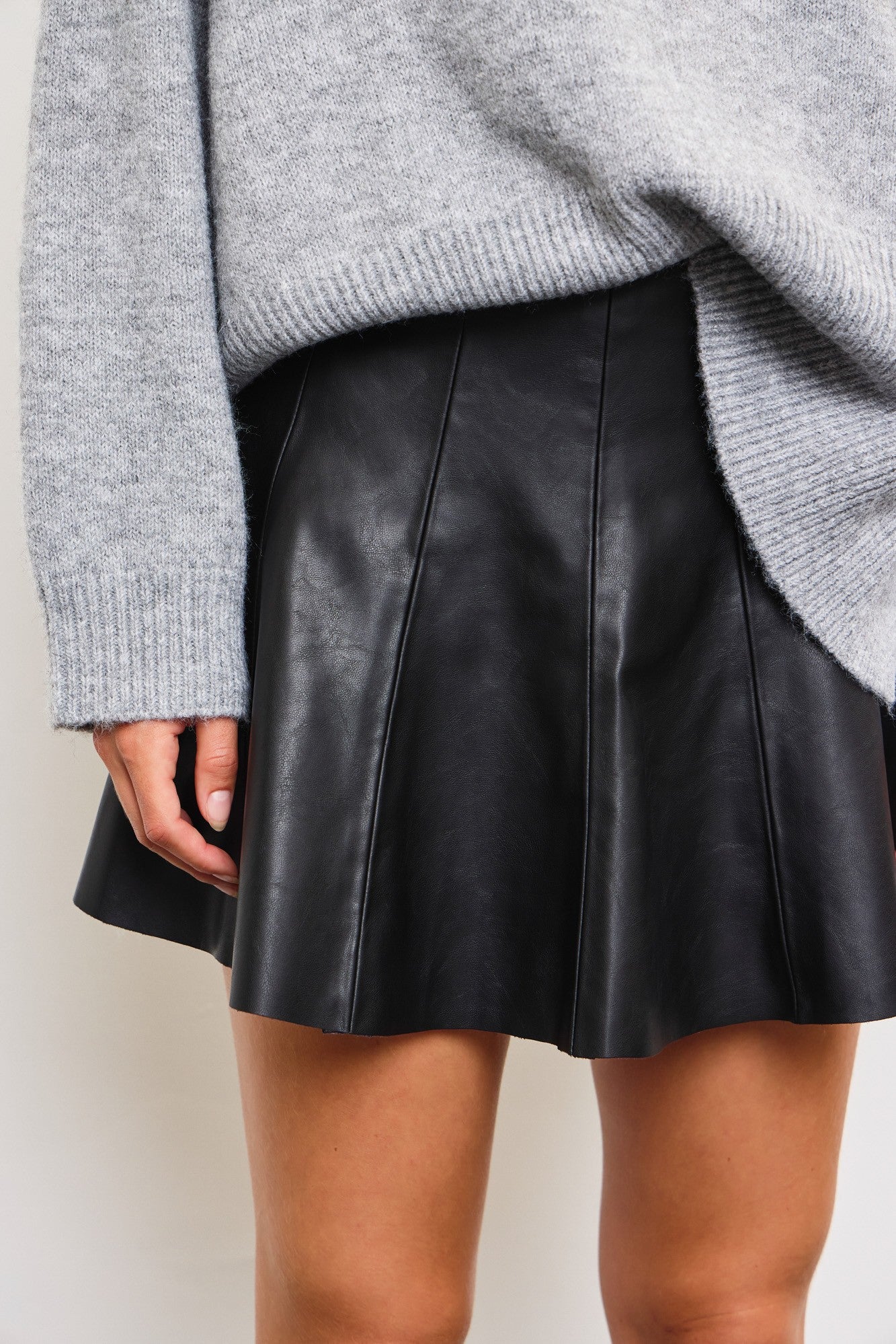 Zipper Side Flared Leather Skort